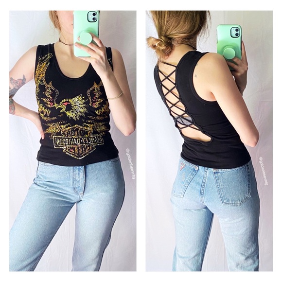 Harley-Davidson Tops - 🌿 Vintage Harley Davidson Eagle Lace Up Tank 🌿